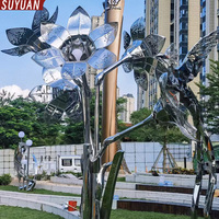 Sculpture de fleur abstraite 3D moderne en acier inoxydable 304 poli, grande taille, gravée sur mesure, pour extérieur, statue de jardin personnalisée Suyuan
