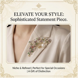 Bella <span class=keywords><strong>Viva</strong></span> Squisita spilla a forma di ventaglio colorata, in rame placcato oro, con perla naturale d'acqua dolce e zirconi scintillanti, regalo ideale per <span class=keywords><strong>le</strong></span> <span class=keywords><strong>donne</strong></span> - Product Image 6