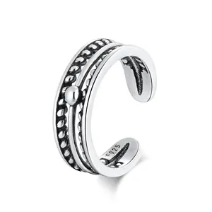 Size 2-4 Antique 925 Sterling Silver Open Cuff Toe Ring for Women Girls Adjustable Rings