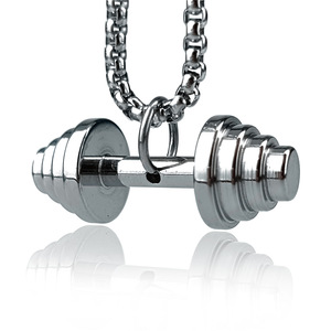 Collier de sport pour homme en acier inoxydable plaqué or avec pendentif haltère classique, vente chaude - Product Image 4