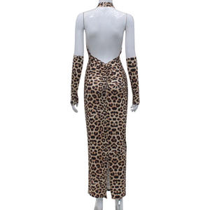 Hot Leopard Print <b>Dress</b> Damenbekleidung Cross Hollow Strap Backless High Waisted Spice Girl Women Package Hip <b>Long</b> <b>Dresses</b> - Product Image 5