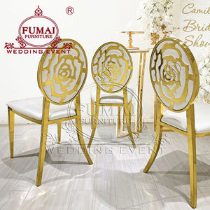 Chaise d'hôtel en acier inoxydable doré à dossier rose pour événements, vente en gros - Product Image 5