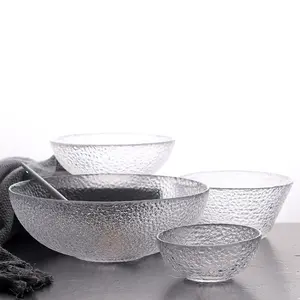 Cheap Wholesale Multi Size Hammer Mesh Dessert Glasses Salad Bowl Kitchen Dinner Dish Frosted Glass Bowls