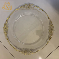 Assiette de Présentation Ronde en Plastique Transparente Dorée pour Mariages, Hôtels et Fêtes