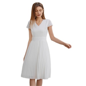 Nuovo Abito Casual in Pizzo Tinta Unita con Orlo Plissettato per Uso Quotidiano - Product Image 1