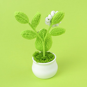 Árbol de aguacate de ganchillo con cara sonriente bonita creativa con hojas y <span class=keywords><strong>maceta</strong></span> blanca, flor de punto de lana al por mayor, adorno diario - Product Image 3