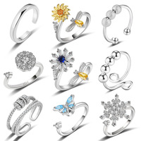 Grosir Pabrik Cincin Spinner Model Toderi NJ1041 Desain Kreatif Multistyle, Mikro Inlay Zirkon, Lapisan Emas Tembaga, Motif Bunga