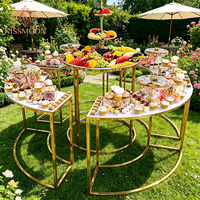 Ensemble de table à dessert ronde en acier inoxydable miroir doré, multi-niveaux, combinable, pour buffet de bonbons de mariage, table de jardin extérieure
