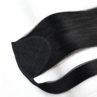Extensions de cheveux naturels noirs en queue de cheval, cheveux humains lisses à enrouler