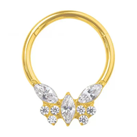 Anneau de piercing à charnière multi-positions en titane plaqué or 18 carats avec zircon AAAAAA de forme géométrique personnalisée, poli miroir