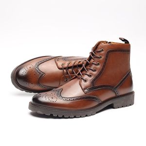 Bottes pour hommes en cuir synthétique doublées polaire à la cheville, bout carré, semelle épaisse, fermeture éclair latérale en cuir véritable, style rétro, toutes saisons - Product Image 3