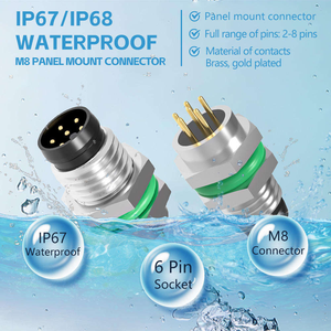 Conector Circular M8 de 6 Pines Macho para Montaje en Panel, Receptáculo PCB Impermeable IP68, Contactos de Latón Chapados en Oro - Product Image 6