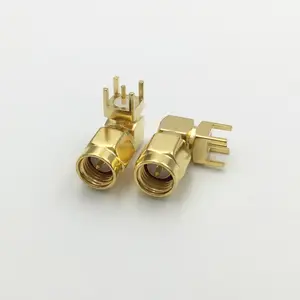 Brass SMA Male connector 90 Degree Right Angle Plug PC Board PCB Solder Mount Adapter RF Connector