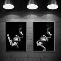 Tableau sur toile femme nue classique, impression de mode féminine style dessin animé, peinture au pistolet noir et blanc, affiche corporelle rectangulaire verticale pour la maison