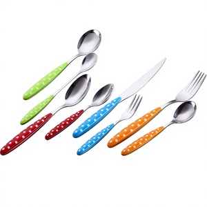 Set <span class=keywords><strong>di</strong></span> posate in acciaio inossidabile con manico a pois colorato e finitura a specchio, stile occidentale, per il ritorno a scuola - Product Image 1