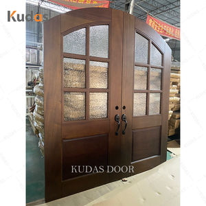 French Villa Front Main Entry Entrance Arched Top Shaped Teak Solid Wood Glass Main Exterior <strong>Double</strong> <strong>Door</strong> <strong>Designs</strong> - Product Image 5