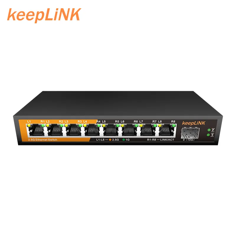 Conmutador Ethernet de 8 puertos 2,5G con conmutador de red de transmisión de alta velocidad de enlace ascendente 10G SFP para WiFi 6 WiFi 7 juegos de hotel