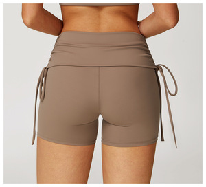 Nouveaux shorts de sport athlétiques effet seconde peau, taille haute, double couche, sans couture avant, coupe ajustée, avec cordon de serrage réglable, pour la course - Product Image 1