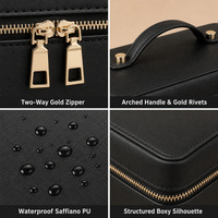 Étui de toilette de luxe en cuir PU personnalisé avec logo OEM ODM, avec séparateur amovible, grande capacité, organiseur de maquillage, sac de voyage pour cosmétiques