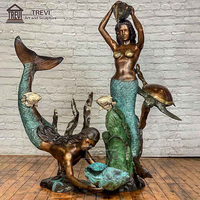 Statue de sirène en bronze grandeur nature exquise avec sculpture de fontaine d'eau de dauphin