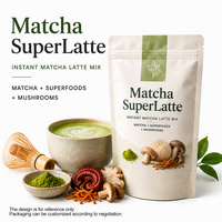 Poudre de Matcha Super Latte avec champignons fonctionnels, adaptogènes et probiotiques pour un équilibre énergétique apaisant