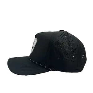 Toptan özel 5 Panel nakış Logo halat Snapback kap, Hip Hop düz Bill Snap geri, lazer kesim delik delikli şapka