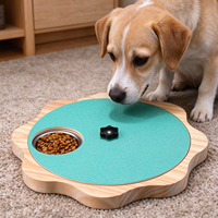 Papan Cakar Anjing Kayu Solid Berputar dengan Mangkuk Stainless Steel, Mainan Puzzle Pengisi Makanan Lambat, Pengayaan Interaktif untuk Anjing