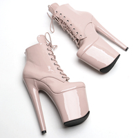 20CM / 8 pouces brevet PU supérieur femmes talon haut plate-forme à lacets bottines pôle bottes de danse