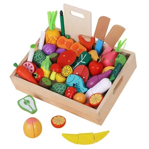 مجموعة طعام اللعب الخشبية للأطفال ، ألعاب المطبخ الخشبية ، قطع الخضار للأطفال ، صندوق ألوان خشبي ، ملون ، طقم 2