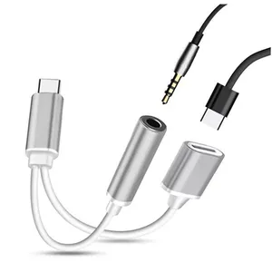 Adaptador 2 em 1 para usb c, adaptador de fone de ouvido com entrada aux de 3.5mm para 3.5mm