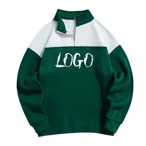 Custom Logo 100%Cotton French Terry Hoodie Men Half Zip Up Men Polo Sweatshirt