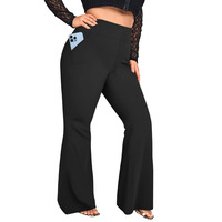 Pantalones de Yoga Personalizados de Cintura Alta, Tallas 1XL-5XL, Largos, con Bolsillos, Micro Acampanados, de Seda Láctea, Elasticidad Media, para Tallas Grandes (hasta 100 kg), Ropa Casual