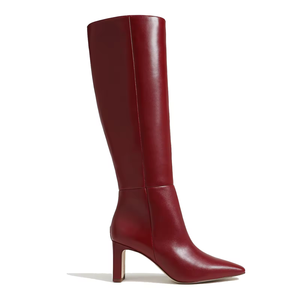Bottes longues en cuir PU noir à bout pointu, talon épais, bottes au-dessus du genou, confortables pour l'extérieur, bottes d'hiver pour femmes, chaussures de créateur - Product Image 4