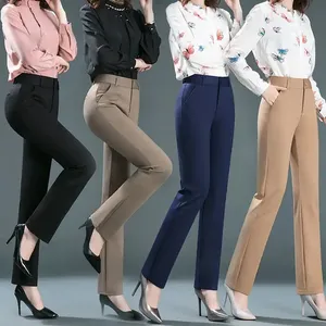 Nuova moda donna ufficio donna pantaloni dritti a vita alta elasticizzati tinta unita morbidi Plus Size formale pantaloni lunghi Casual