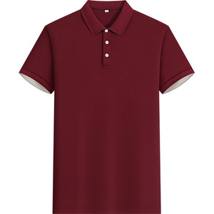 เสื้อโปโลแขนสั้นผ้าฝ้ายสีพื้นสีดำขอบสีแดงสำหรับงานสร้างทีม - Product Image 3