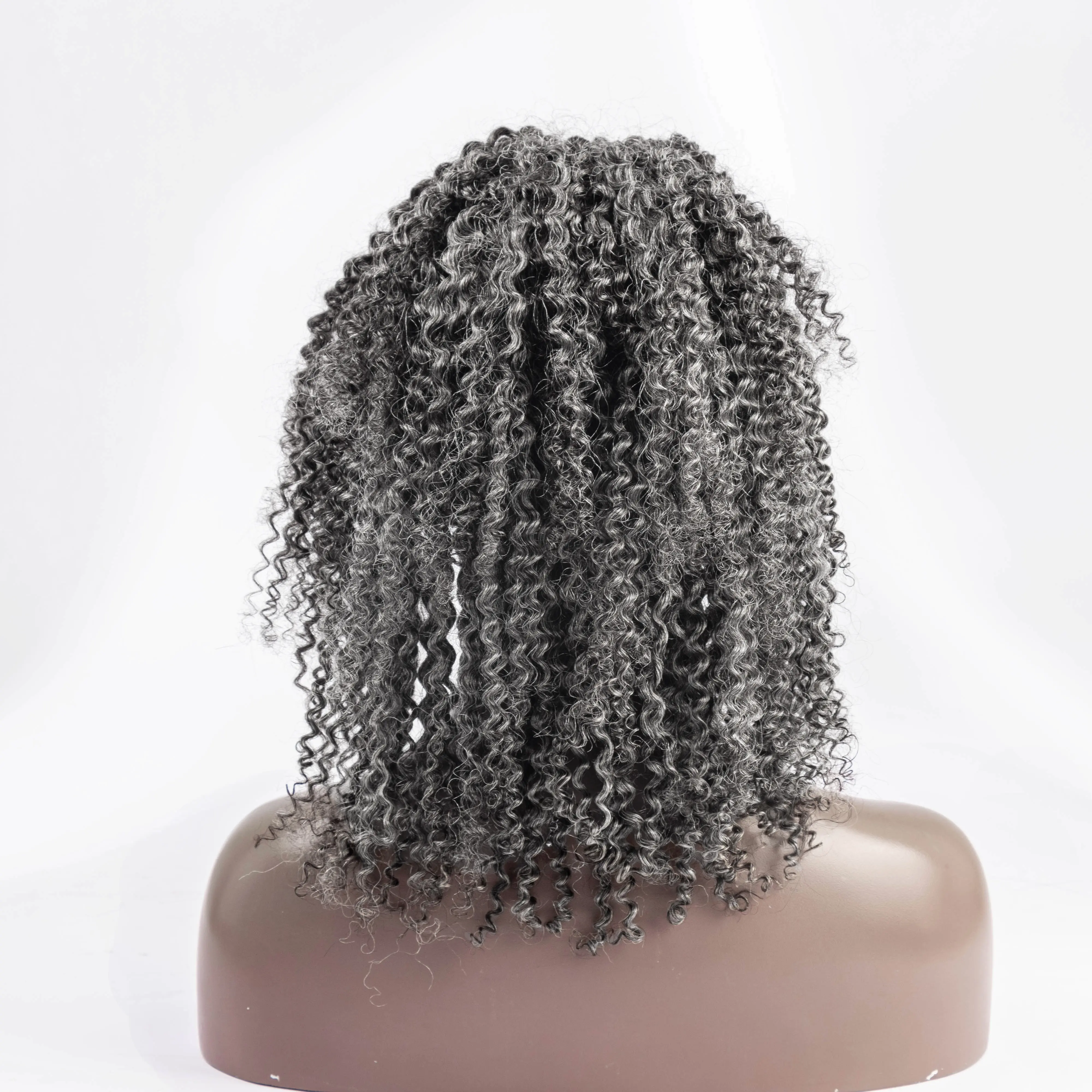 Tuz ve biber gri Frontal peruk Kinky kıvırcık 100% insan saçı 13x4 dantel kıvırcık bebek saç ile ön peruk 12 inç 150% yoğunluk