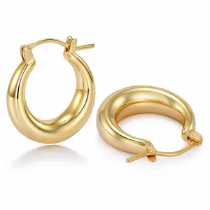 Pendientes gruesos de oro de Venta caliente Prevención de alergias Pendientes europeos y americanos Anillo grande Pendientes de cobre para mujer Real - Product Image 2