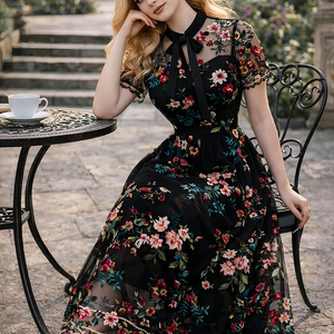 <span class=keywords><strong>Vestidos</strong></span> <span class=keywords><strong>de</strong></span> Moda <span class=keywords><strong>Elegantes</strong></span> Personalizados para Mujer, Ropa <span class=keywords><strong>de</strong></span> Calle <span class=keywords><strong>de</strong></span> Primavera, Estampado Romántico, Cuello en V, Manga Corta, Cintura Alta, Vestido Maxi, Fabricante - Product Image 4