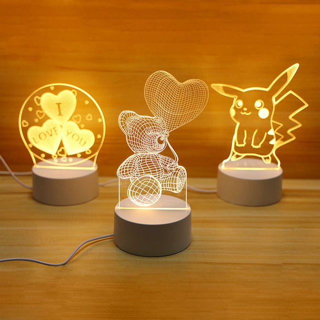 LED 3D Night Light Warm White Illusion Acrylic Modern Design USB Rechargeable Dimmable Living Room Table Lamp