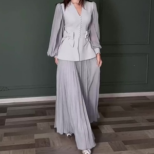 New Women's Solid Color Elegant Long Sleeve Bow Shirt Skirt 2-Piece Set Fashion - Product Image 1