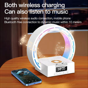 Lampe de chevet LED <span class=keywords><strong>2</strong></span>-en-1 avec affichage numérique, haut-parleur Bluetooth et chargeur sans fil pour smartphone, grande base ronde - Product Image 3