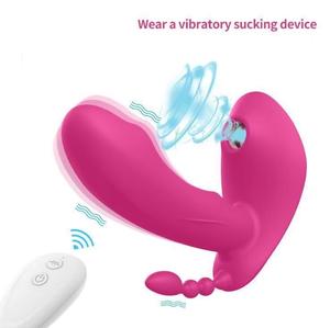 Control remoto 3 en 1 con cabezal de dildo, bolas anales y vibrador de succión portátil - Product Image 1