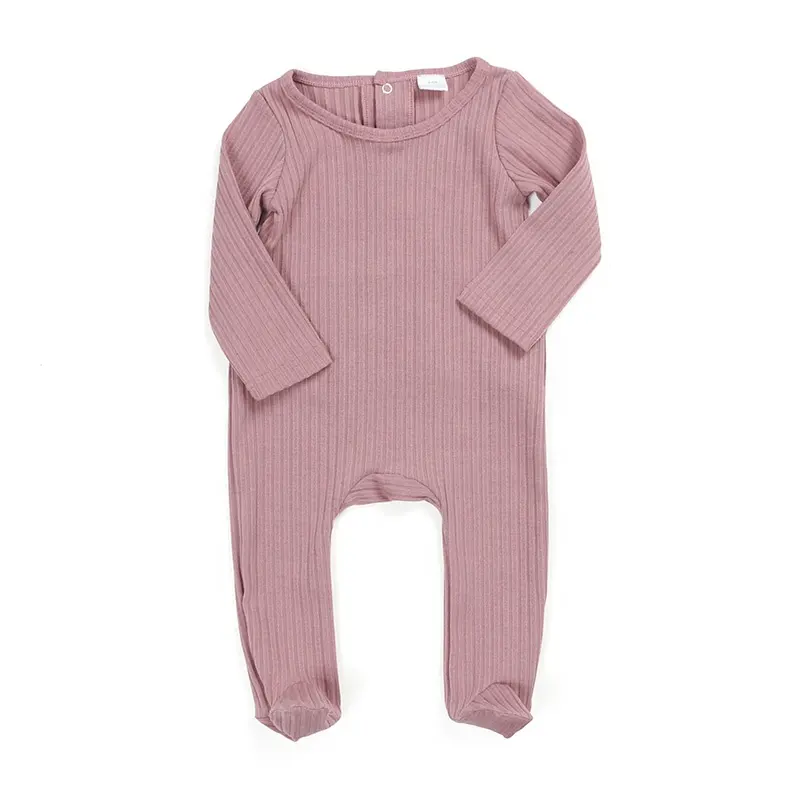 Pasgeboren baby kleding lange mouwen drukknoop opening terug gemakkelijk te veranderen luier knit katoen geribbelde footie baby romper