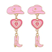 Boucles d'oreilles pendantes en forme de cœur pour femme, bijou multicouches rose, goutte d'huile, chapeau de cowboy, 1 pièce, tendance moderne