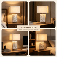 Lampe de table en pierre de cristal naturelle, abat-jour rectangulaire en tissu, lampe de chevet de luxe pour hôtel, villa, chambre à coucher, salon, décoration