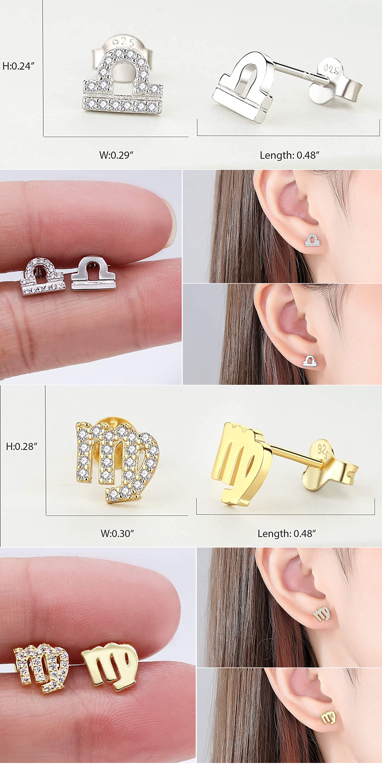 korean girl birthday gift earrings jewelry custom small 925 sterling silver cz 12 zodiac sign stud earring