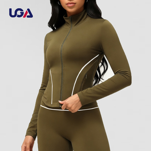 جاكيت رياضي مخصص مرن ضيق بجيوب، قابل للتنفس، مناسب للجيم واللياقة البدنية واليوغا، بسحاب كامل - Product Image 1