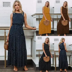 Bobo Phụ Nữ Màu Xanh Đậm Boho Không Tay Không Tay Kỳ Nghỉ Dot In Dài Maxi Dress Evening Đảng Bãi Biển Dresses Summer Sundress