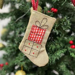 Bas de Noël brodé en toile de jute, suspension d'arbre de Noël, ornements de Noël, accessoire de vacances, fournitures de fête d'anniversaire, - Product Image 4