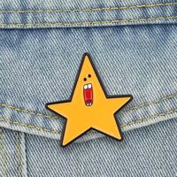 Broches en métal émaillé en gros, épingles créatives uniques en forme d'étoile jaune de dessin animé, badges souvenirs amusants et mignons en forme d'étoile à cinq branches
